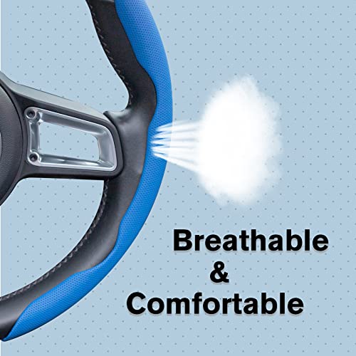 amiss غطاء عجلة القيادة من نسيج نابا من أميش، ملحقات داخلية للسيارة، 2 قطعة واقي عجلة قيادة مقسم، واقي عجلة قيادة عالمي 99% (أزرق) - Image 4