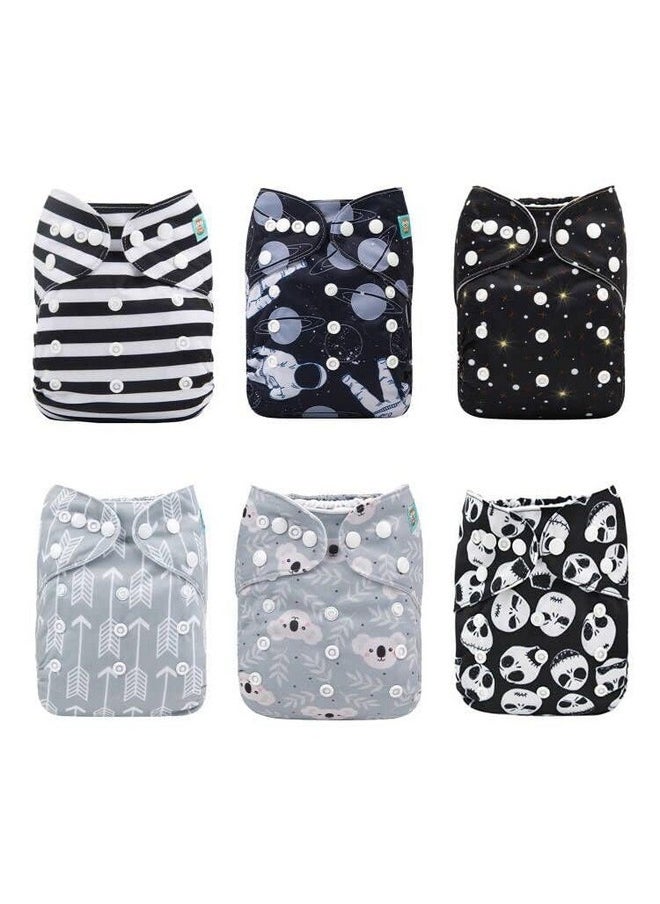 ALVABABY - Baby Cloth Diapers 6 Pack With 12 Inserts One Size Adjustable Washable Reusable For Baby Girls And Boys (6Dm80) - Image 1