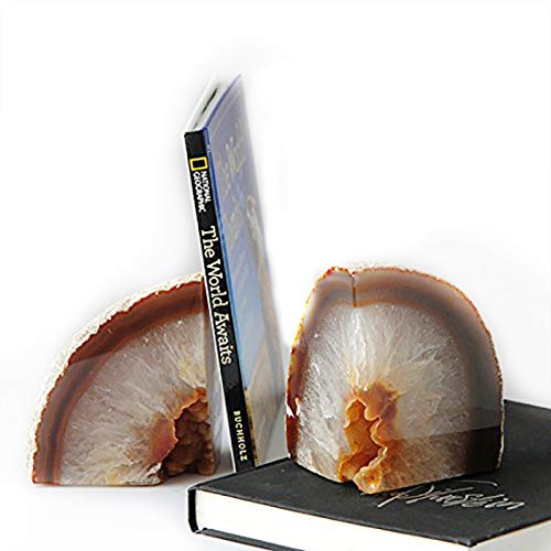 JIC Gem Natural Geode Bookends Decorative Agate Book Ends Stone Book Ends Holders for Shelves with Rubber Bumpers (1 Pair, 3-4 LBS) - Image 4