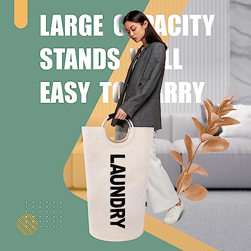Caroeas 125L Laundry Basket,Large Laundry Hamper, Laundry Bag with Padded Handles, Clothes Hamper Stands Up Well, Collapsible Free Standing Easy Storage Washing Bin (Beige,125L) - Image 2