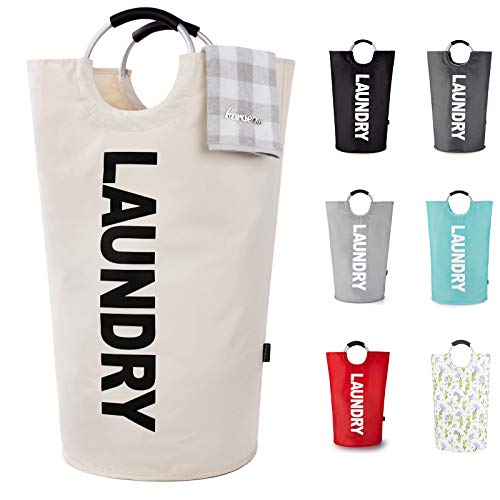Caroeas 125L Laundry Basket,Large Laundry Hamper, Laundry Bag with Padded Handles, Clothes Hamper Stands Up Well, Collapsible Free Standing Easy Storage Washing Bin (Beige,125L) - Image 1