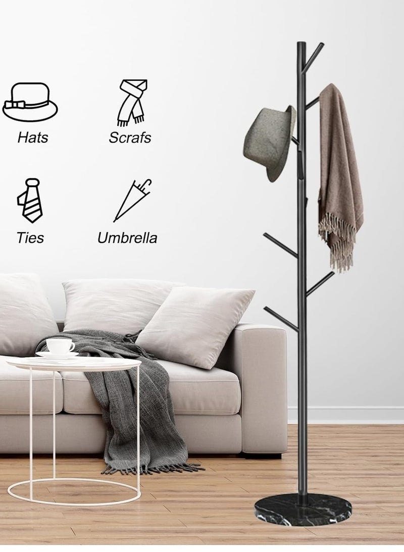 علاقة معاطف، علاقة معاطف أرضية، قاعدة رخامية وخطاف شجرة من الحديد المطاوع، علاقة معاطف موفرة للمساحة، علاقة معاطف عمودية متينة، يمكن تعليق الملابس وحقائب اليد والمظلات والأوشحة عليها (2345-أسود) - Image 3