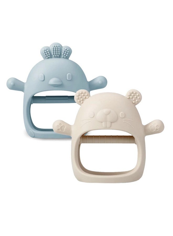 PandaEar 2 Pack Silicone Baby Teething Toys Baby Hand Teether Mitten For Sucking Needs Baby Chew Toys Hand Pacifier For Soothing Teething Pain Relief (Whiteblue) - Image 1
