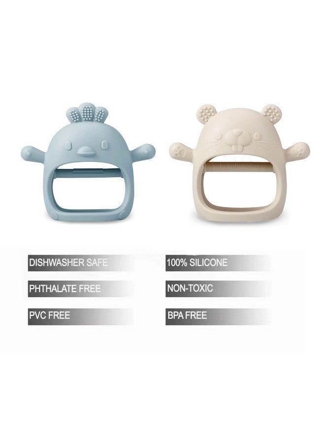 PandaEar 2 Pack Silicone Baby Teething Toys Baby Hand Teether Mitten For Sucking Needs Baby Chew Toys Hand Pacifier For Soothing Teething Pain Relief (Whiteblue) - Image 3