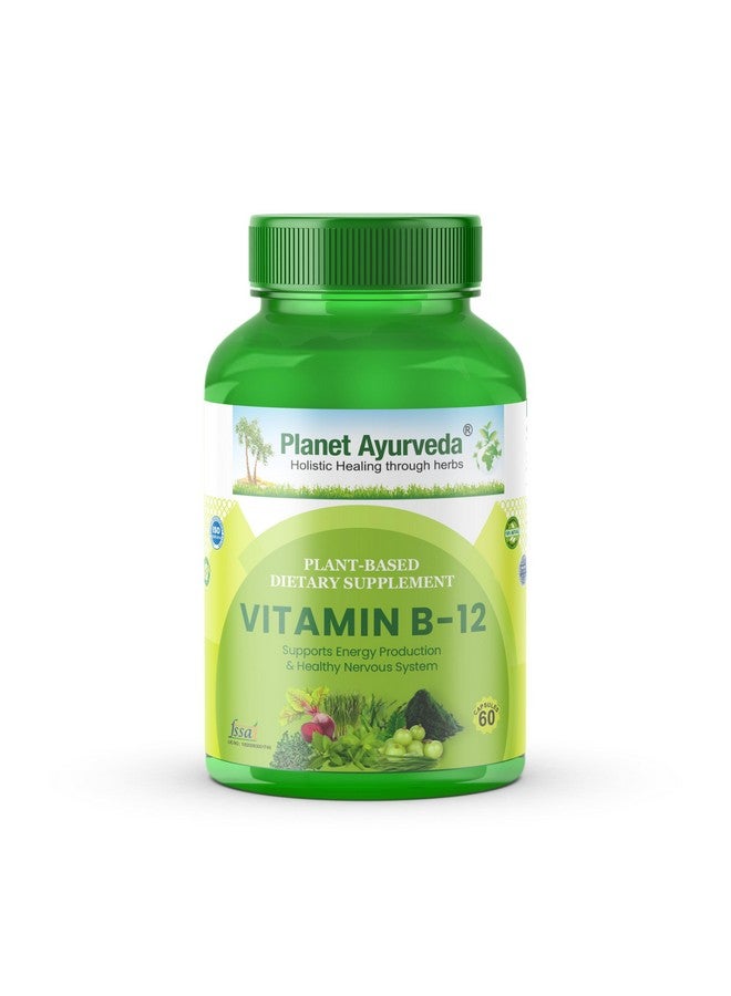 Planet Ayurveda Plant Based Vitamin B12 Supplement for Men, Women - 60 Capsules - 100% RDA of Natural B12 for High Absorption - Image 1