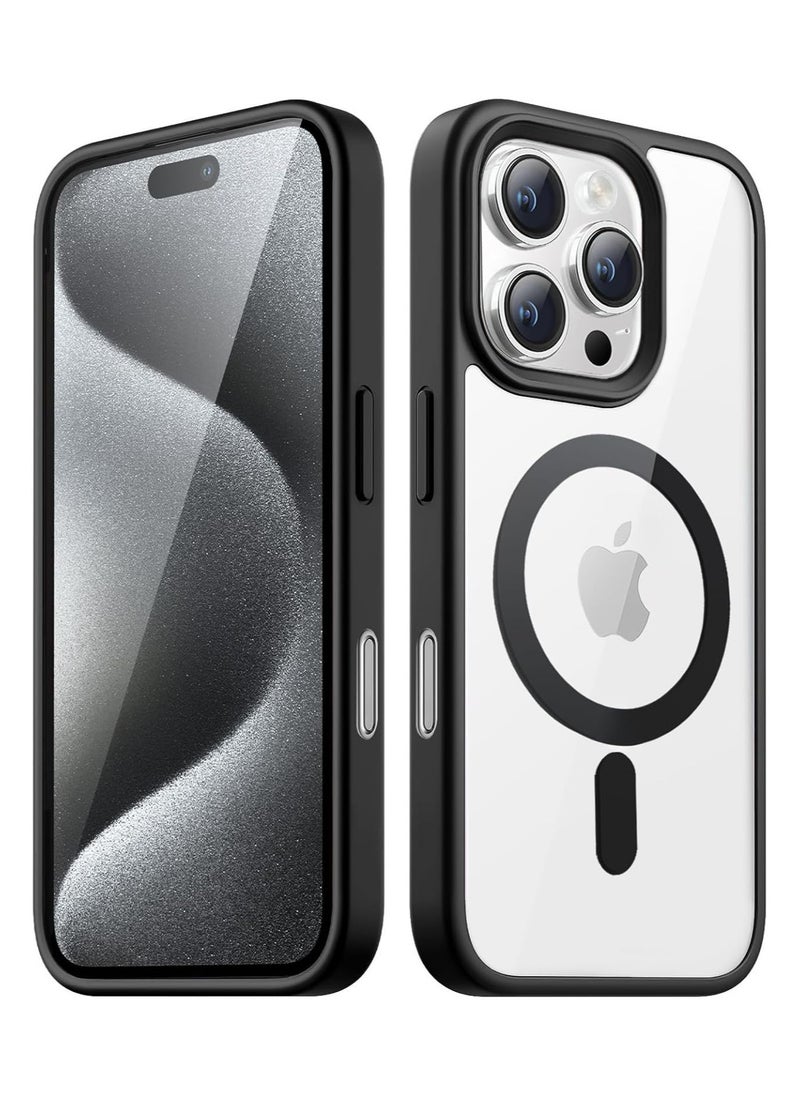 Generic - Magnetic Case for iPhone 16 Pro 6.3 Inch Compatible with MagSafe, Shockproof Phone Bumper Cover, Solid Color Matte TPU Frame, Anti-Scratch Clear Back (Black) - Image 1