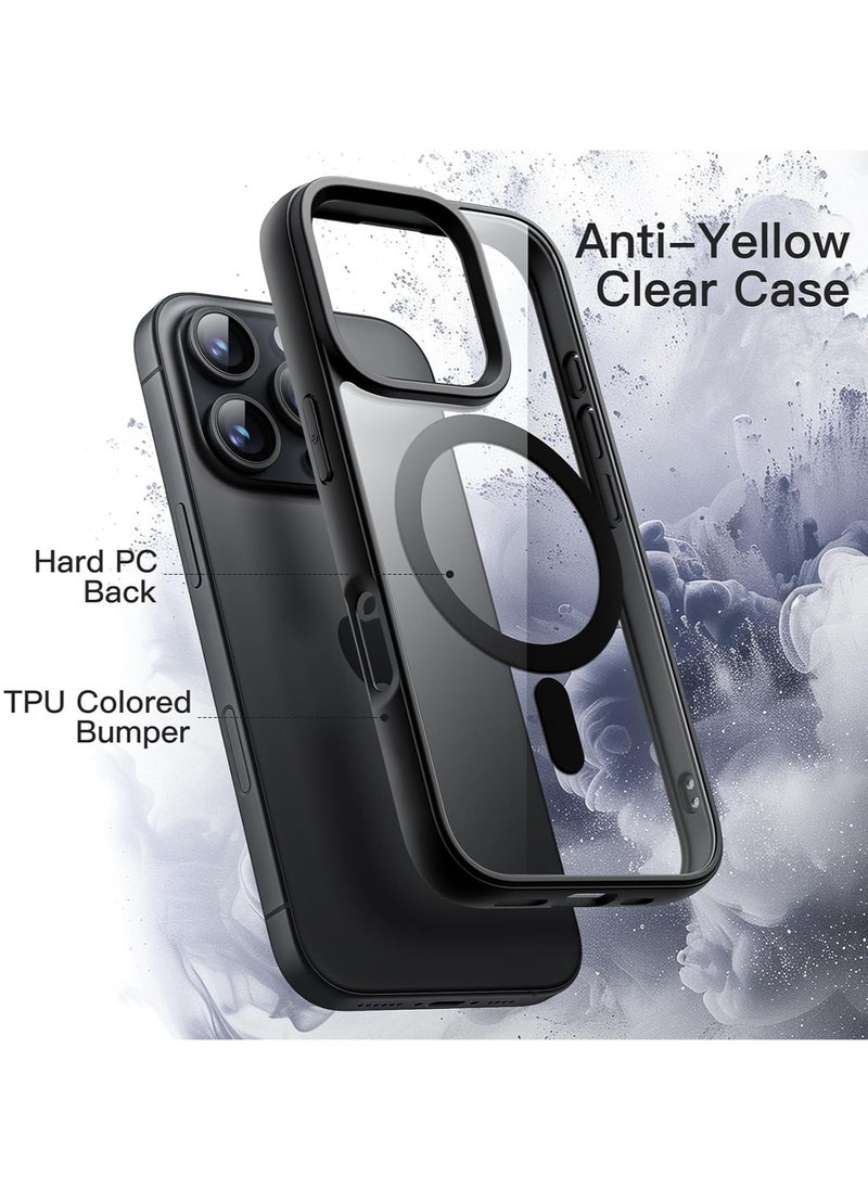 Generic - Magnetic Case for iPhone 16 Pro 6.3 Inch Compatible with MagSafe, Shockproof Phone Bumper Cover, Solid Color Matte TPU Frame, Anti-Scratch Clear Back (Black) - Image 1