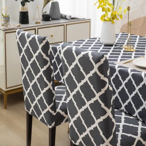 House of Quirk Polyvinyl Chloride (Pvc) Dining Chair Cover With Table Covers For Kitchen Waterproof Dining Rectangular Table Cloth (Grey Diamond, 1 Table Cover + 6 Chair Cover) - Image 4