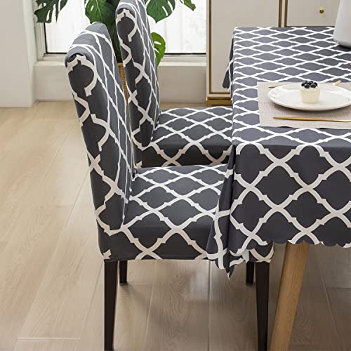 House of Quirk Polyvinyl Chloride (Pvc) Dining Chair Cover With Table Covers For Kitchen Waterproof Dining Rectangular Table Cloth (Grey Diamond, 1 Table Cover + 6 Chair Cover) - Image 3