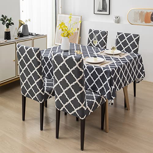 House of Quirk Polyvinyl Chloride (Pvc) Dining Chair Cover With Table Covers For Kitchen Waterproof Dining Rectangular Table Cloth (Grey Diamond, 1 Table Cover + 6 Chair Cover) - Image 1