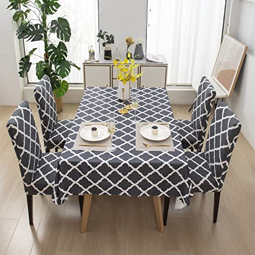 House of Quirk Polyvinyl Chloride (Pvc) Dining Chair Cover With Table Covers For Kitchen Waterproof Dining Rectangular Table Cloth (Grey Diamond, 1 Table Cover + 6 Chair Cover) - Image 2
