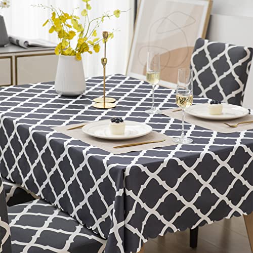 House of Quirk Polyvinyl Chloride (Pvc) Dining Chair Cover With Table Covers For Kitchen Waterproof Dining Rectangular Table Cloth (Grey Diamond, 1 Table Cover + 6 Chair Cover) - Image 5