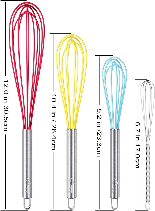 HOTEC 4 Pieces Silicone Whisks Set, Wire Balloon Whisks Egg Beater, Non-slip Handle Whisk for Non-stick Cookware Perfect for Cooking, Stirring, Beating and Blending (Multicolor) - Image 2