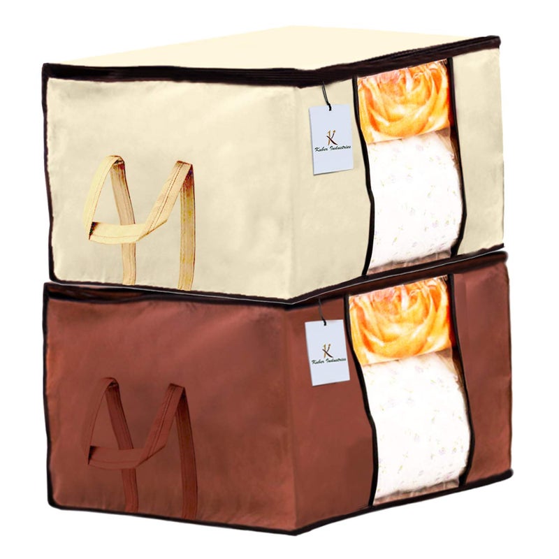 Kuber Industries Underbed Storage Bag Storage Organiser Blanket Cover Set of 2 IvoryDark Brown Extra Large SizeCTKTC23885 - Image 1