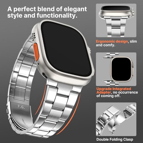 Fullmosa No Tools Needed Compatible Apple Watch Strap 49mm with Case [Watch NOT Included],Slim Metal Link Wristband with Case for iWatch Ultra3/2/1,Silver - Image 4
