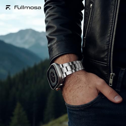 Fullmosa No Tools Needed Compatible Apple Watch Strap 49mm with Case [Watch NOT Included],Slim Metal Link Wristband with Case for iWatch Ultra3/2/1,Silver - Image 5