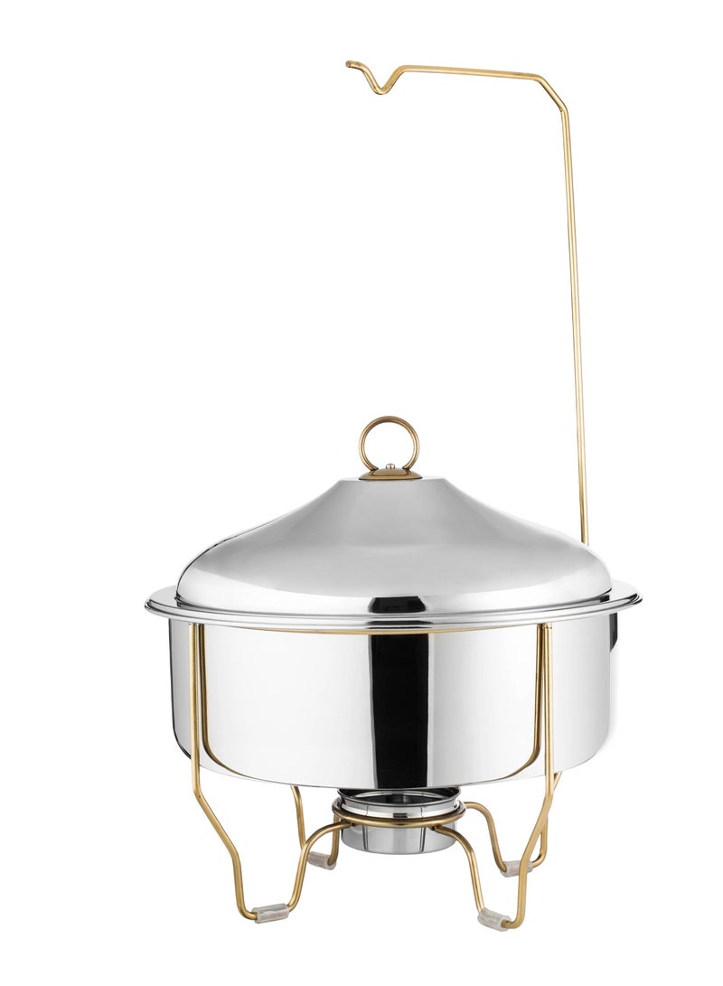 Maxima Round Stainless Steel With Gold Chaffing Dish with Lid 8 Liter - Image 1