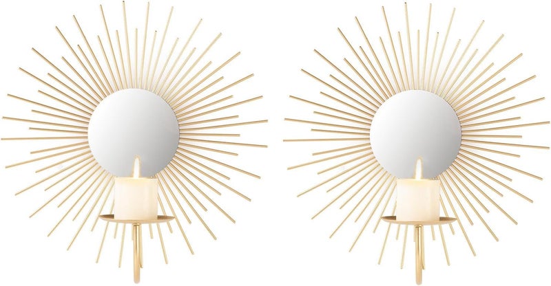 AIM & GGKK Wall Candle Sconce Holder,Set of 2 Mirror Wall Mounted Metal Candle Holder for Home,Living Room, Dining Room,Rustic Farmhouse Boho Decorations - Image 4