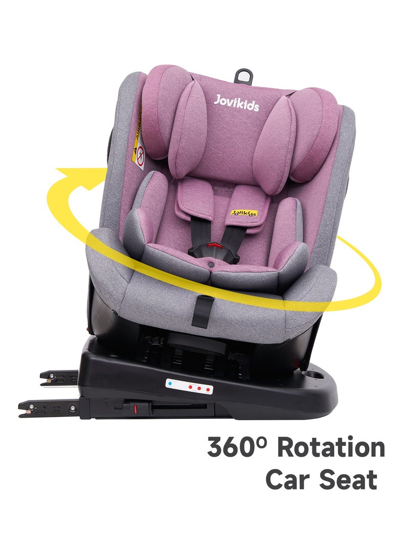 جوفيكيدز Jovikids Angela Safety Baby Car Seat with Isofix and Top Tether, 360 Degree Swivel Child Seat, Rotating Carseat for Group 0/1/2/3, 0-12 Years Old, ECE R44/04, Pink - Image 3