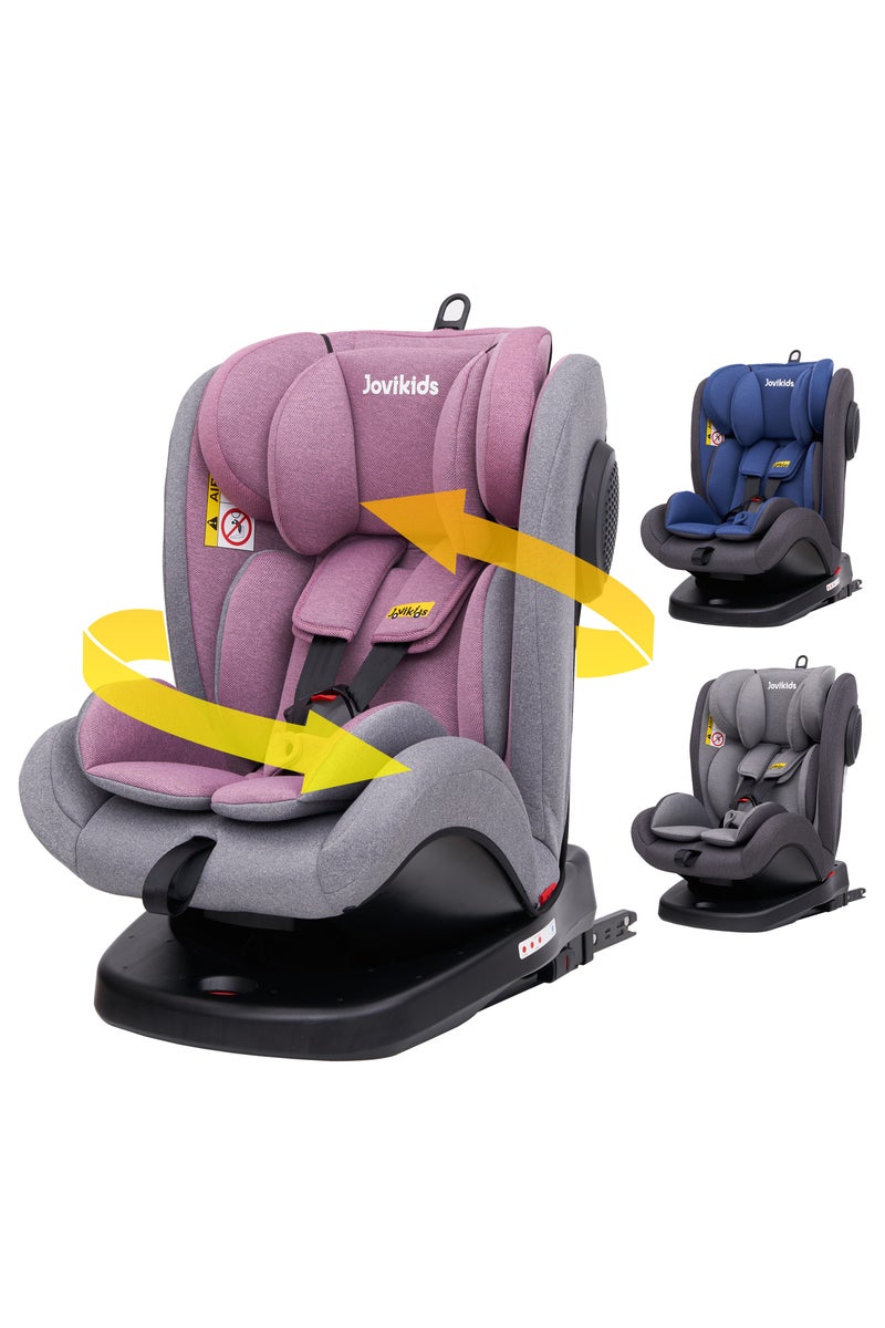 جوفيكيدز Jovikids Angela Safety Baby Car Seat with Isofix and Top Tether, 360 Degree Swivel Child Seat, Rotating Carseat for Group 0/1/2/3, 0-12 Years Old, ECE R44/04, Pink - Image 1