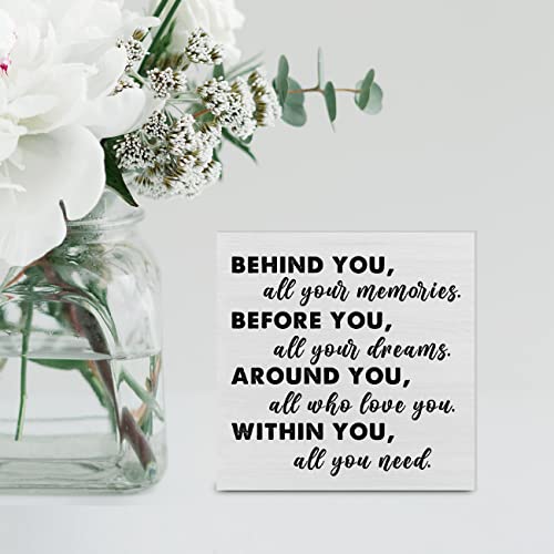 YIDOU Graduation Quote Wood Box Sign Decor Desk Sign Positive Behind You All Your Memories Wooden Box Block Sign Rustic Home Shelf Wall Decoration Grad Gift - Image 5