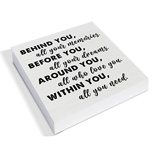 YIDOU Graduation Quote Wood Box Sign Decor Desk Sign Positive Behind You All Your Memories Wooden Box Block Sign Rustic Home Shelf Wall Decoration Grad Gift - Image 2