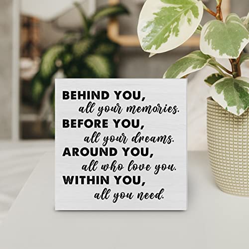 YIDOU Graduation Quote Wood Box Sign Decor Desk Sign Positive Behind You All Your Memories Wooden Box Block Sign Rustic Home Shelf Wall Decoration Grad Gift - Image 4