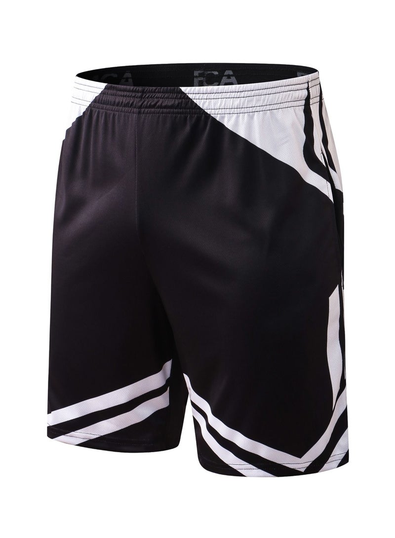 YEL PRO Men Quick Dry Breathable Elastic Shorts Black/White - Image 1