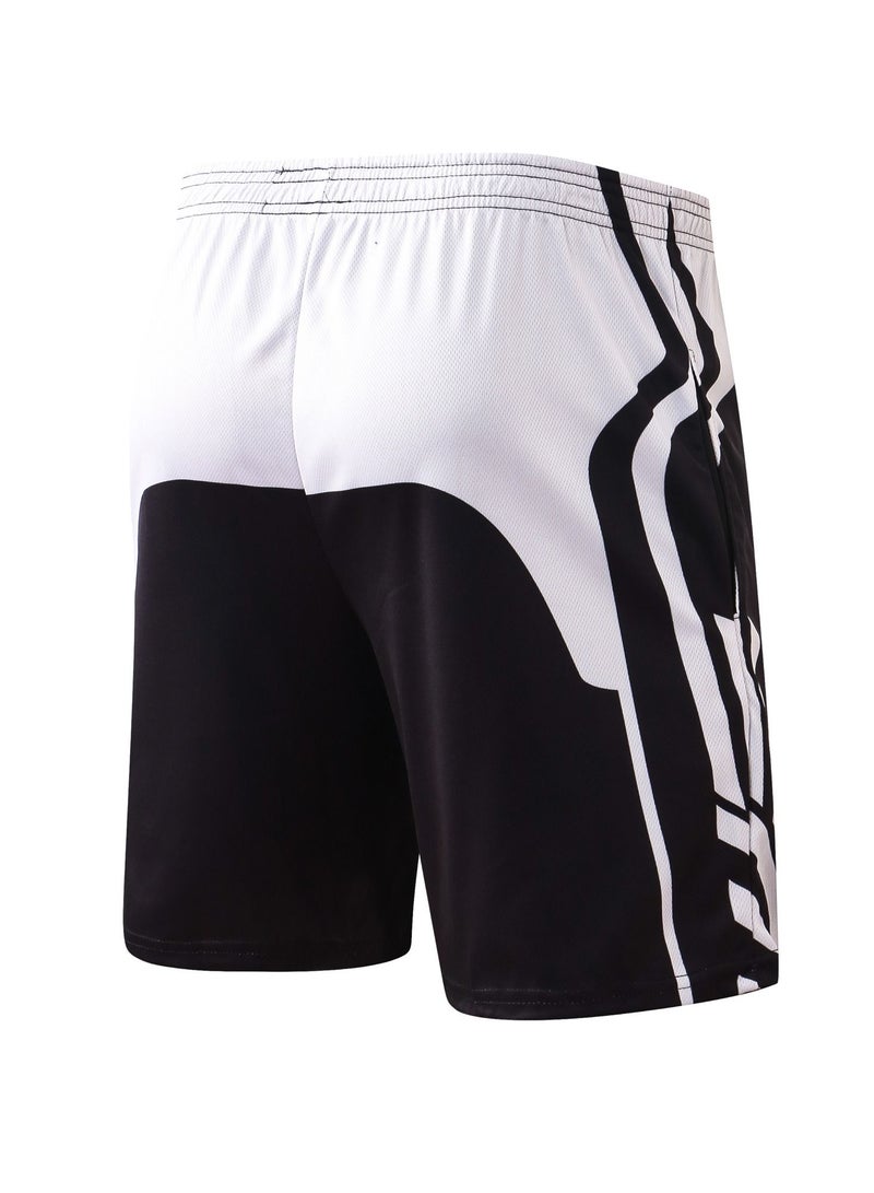YEL PRO Men Quick Dry Breathable Elastic Shorts Black/White - Image 2