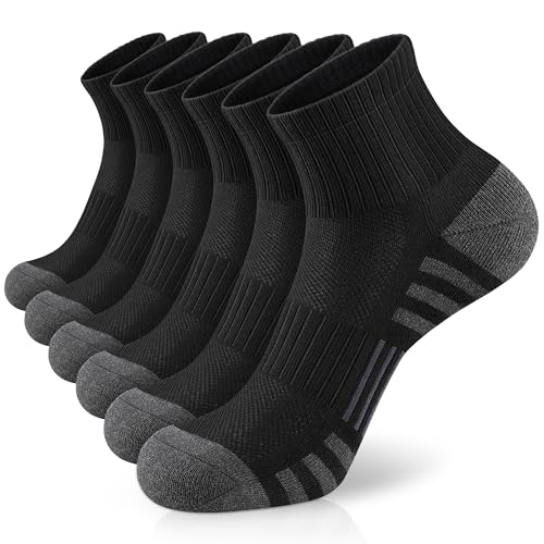Airacker Athletic Quarter Socks with Cushion Running Ankle Socks for Men Women 6 Pairs - Image 1