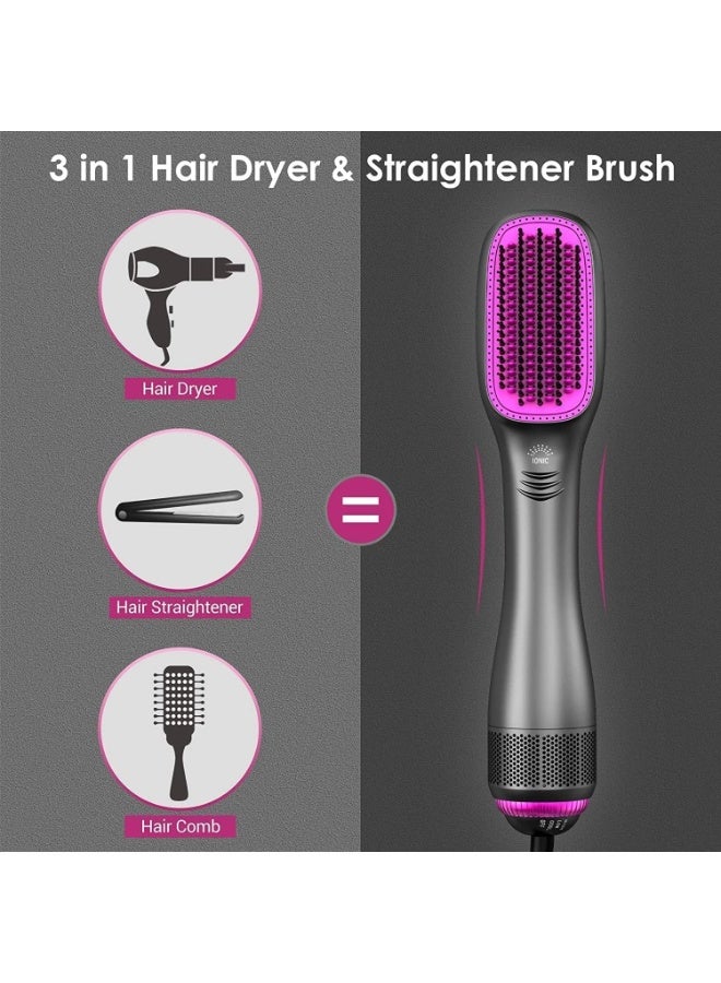 Eworld 3-in-1 Hair Dryer Brush and Straightener, 1200W Professional Ceramic Tourmaline Hot Air Brush with Ionic Technology, 3 Heat & 2 Speed Settings, One-Step Dryer & Styler for All Hair Types, Grey - Image 5