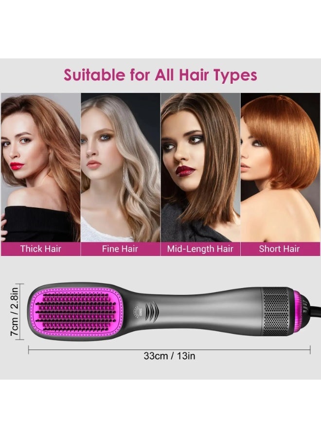 Eworld 3-in-1 Hair Dryer Brush and Straightener, 1200W Professional Ceramic Tourmaline Hot Air Brush with Ionic Technology, 3 Heat & 2 Speed Settings, One-Step Dryer & Styler for All Hair Types, Grey - Image 2