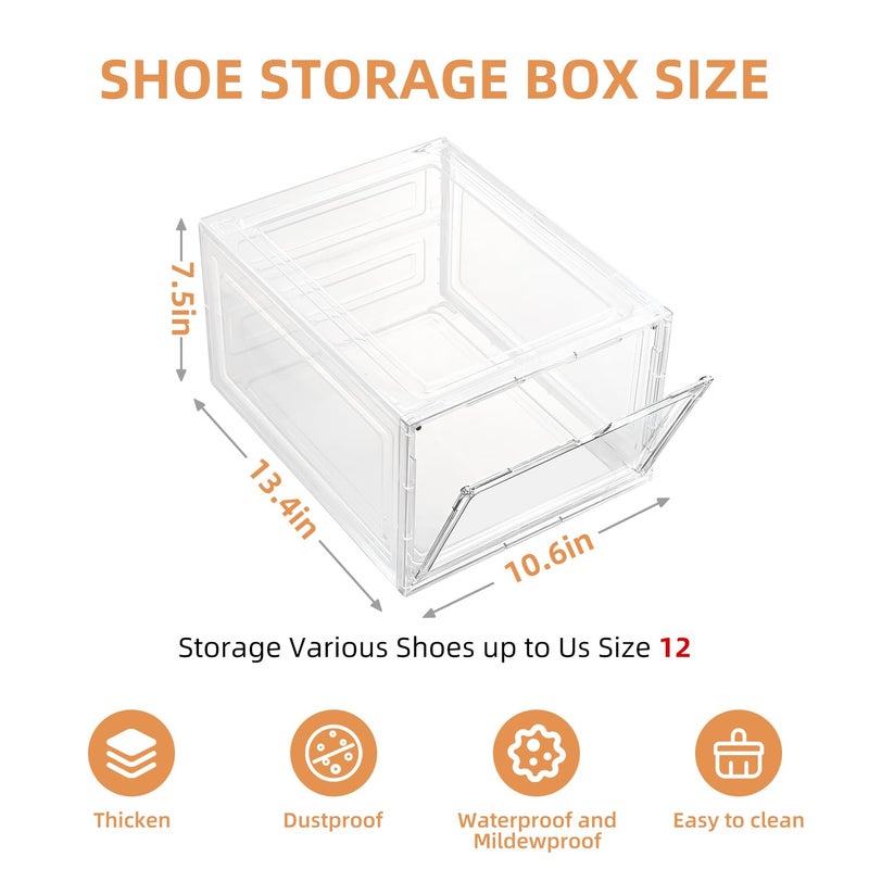 beehomay Large Shoe Boxes Clear Plastic Stackableï¼ŒDrop Front Shoe Box with Clear Door, Shoe Containers For Sneaker Display,Fit up to US Size12 - Image 3