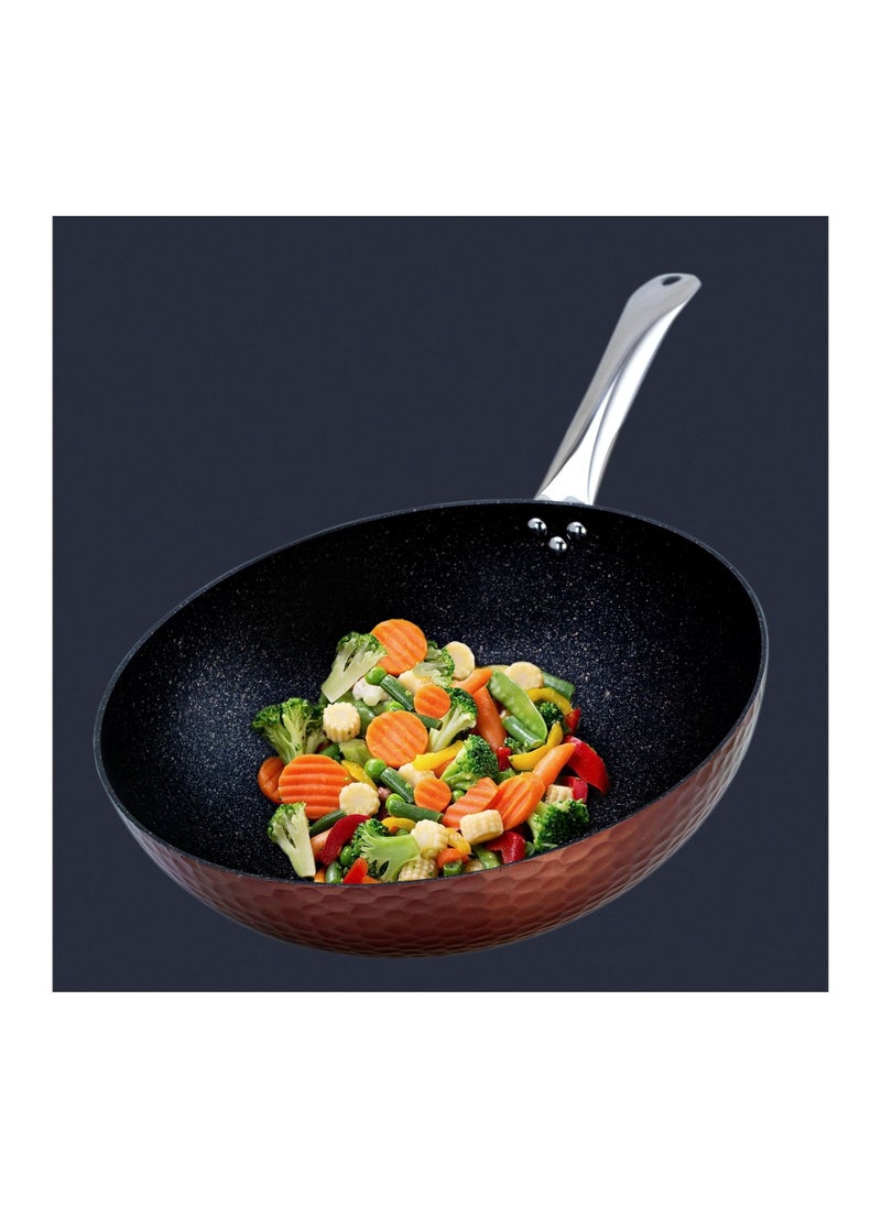 Wilson - Aluminium Copper Hammered Wok with Induction Bottom and Marble Coating Inside - Image 1
