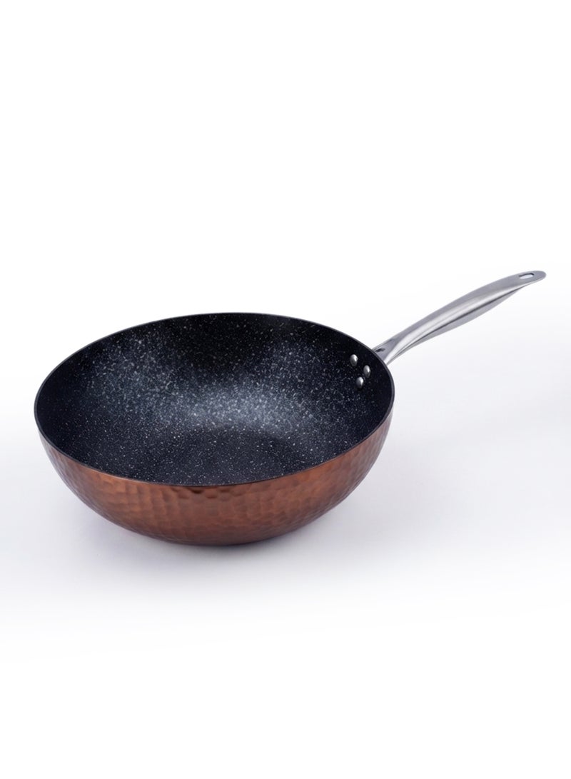 Wilson Aluminium Copper Hammered Wok with Induction Bottom & Marble Non-Stick Coating, 32cm – Deep Frying Pan for Stir-Frying, Sautéing & Everyday Cooking - Image 1