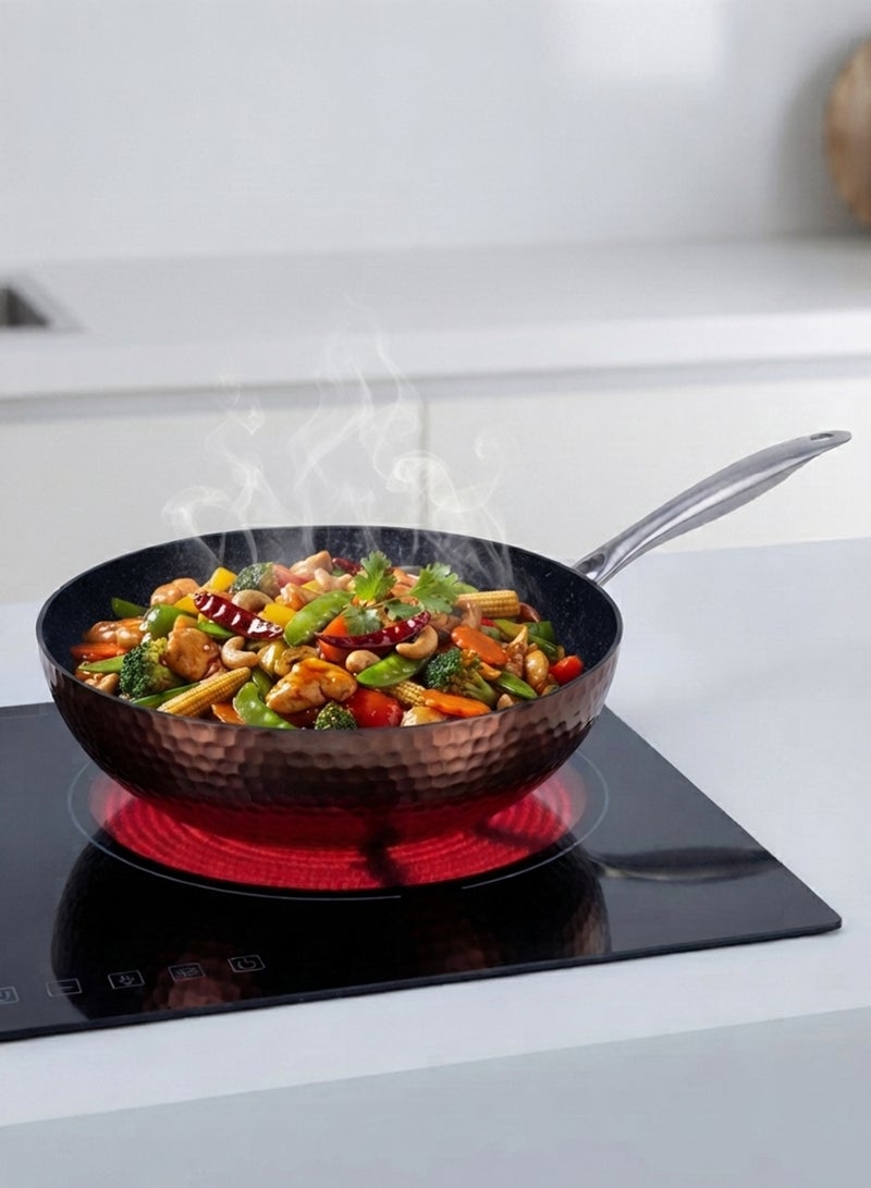 Wilson Aluminium Copper Hammered Wok with Induction Bottom & Marble Non-Stick Coating, 32cm – Deep Frying Pan for Stir-Frying, Sautéing & Everyday Cooking - Image 2