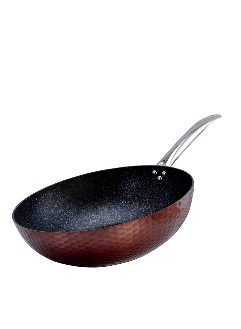 Wilson Aluminium Copper Hammered Wok with Induction Bottom & Marble Non-Stick Coating, 32cm – Deep Frying Pan for Stir-Frying, Sautéing & Everyday Cooking - Image 4