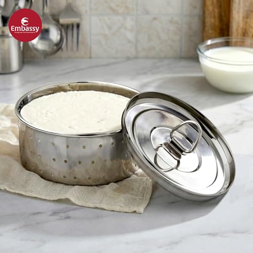 EMBASSY Stainless Steel Round Paneer Mould/Maker/Strainer | 500 ml | Diameter 12.5 cm | Size 3 | Perfect for Making Homemade Paneer/Cheese/Tofu | Dishwasher Safe - Image 5
