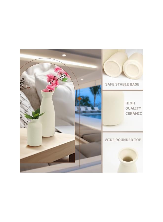 The Bros Flower Vase Set of 3 Size - Small Beige Ceramic Vases in Various Forms - Flower Vase for Pampas Grass, Dried Flowers - Decoration Items for Living Room, Table, Shelf - Image 3