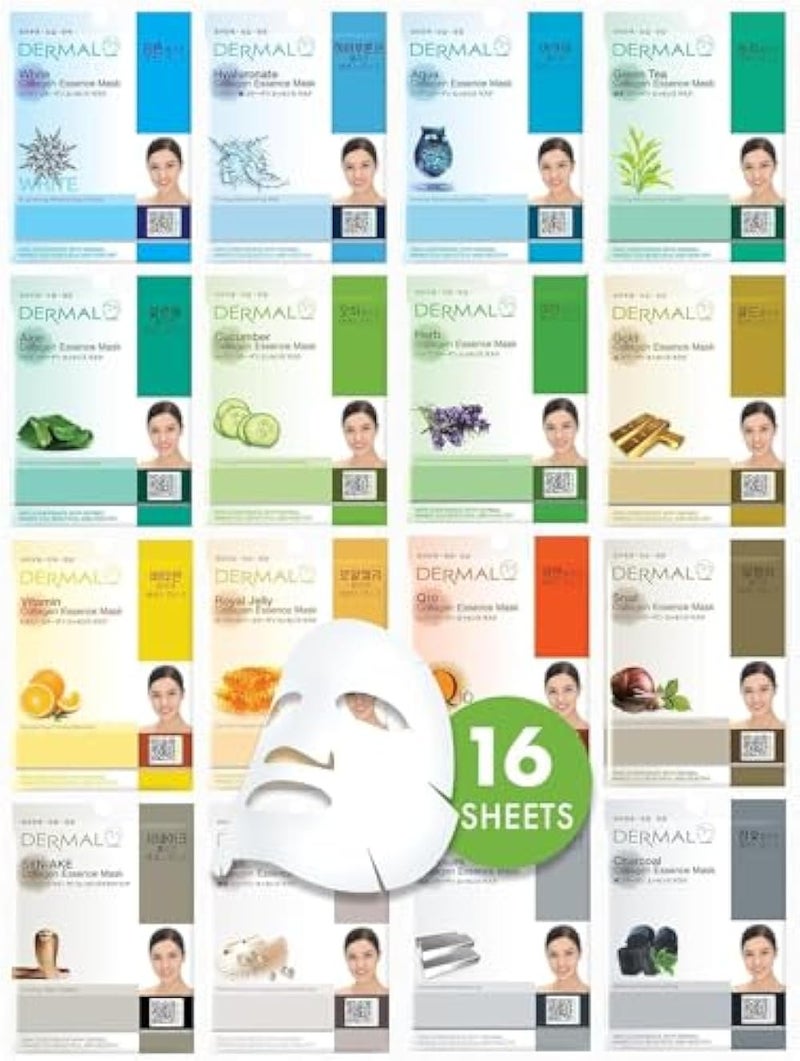 Dermal Korea Collagen Essence Full Face Facial Mask Sheet Combo Pack (16 Pack) - Image 1