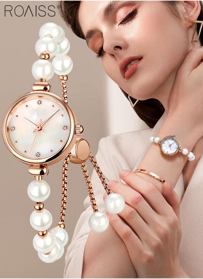 roaiss Women's Natural Stone Strap Quartz Watch Analog Display Round Dial with Rhinestones Decoration Waterproof Bracelet Wristwatch as Gift for Ladies  - Image 1