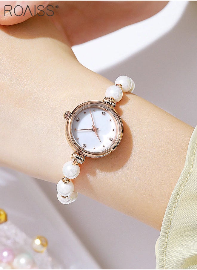 roaiss Women's Natural Stone Strap Quartz Watch Analog Display Round Dial with Rhinestones Decoration Waterproof Bracelet Wristwatch as Gift for Ladies  - Image 2