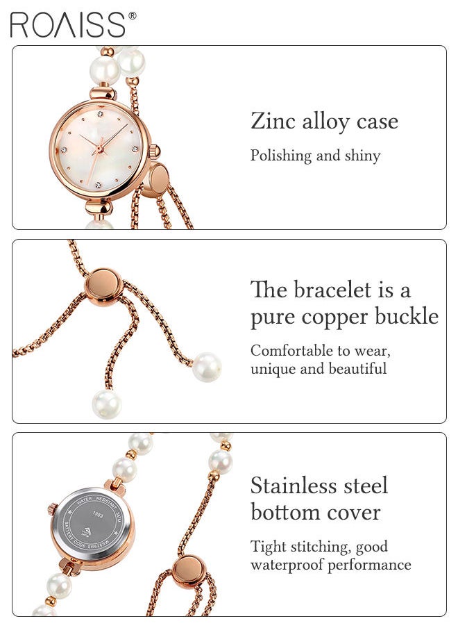 roaiss Women's Natural Stone Strap Quartz Watch Analog Display Round Dial with Rhinestones Decoration Waterproof Bracelet Wristwatch as Gift for Ladies  - Image 5