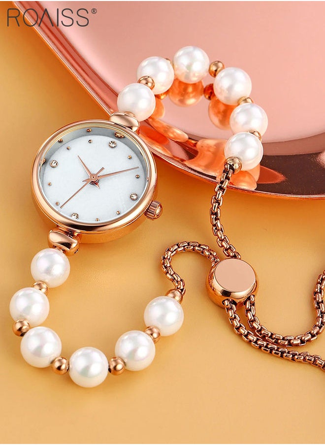roaiss Women's Natural Stone Strap Quartz Watch Analog Display Round Dial with Rhinestones Decoration Waterproof Bracelet Wristwatch as Gift for Ladies  - Image 3