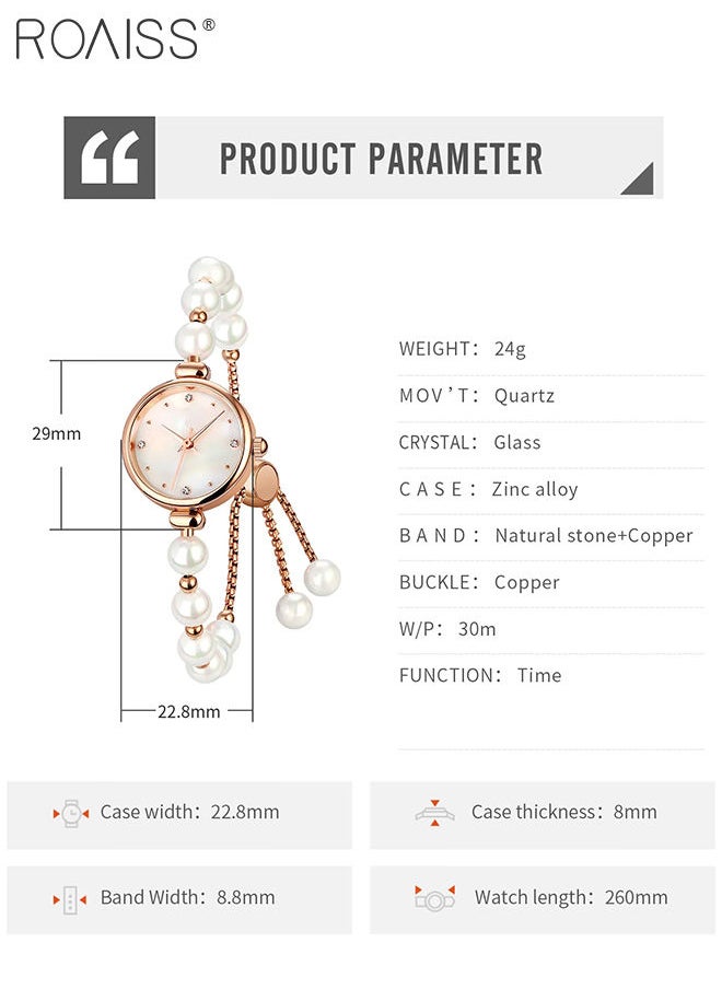 roaiss Women's Natural Stone Strap Quartz Watch Analog Display Round Dial with Rhinestones Decoration Waterproof Bracelet Wristwatch as Gift for Ladies  - Image 4