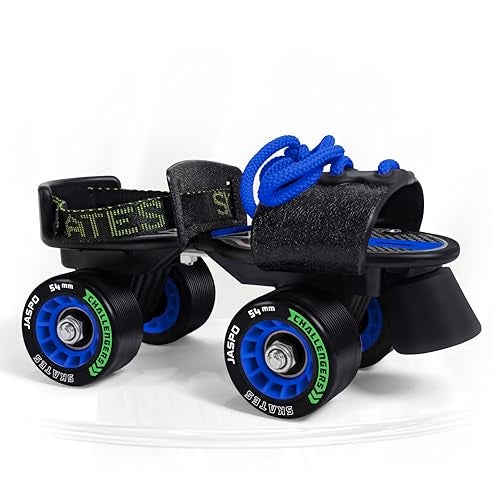 jaspo Challengers Adjustable Roller Skates For Kids (Ages 6-14) | Beginner Quad Skates With Fibre Body & 61Mm 85A TPU Wheels | Outdoor Indoor Skating Shoes For Boys & Girls | Foot Size UK-1 To 8, Blue - Image 1