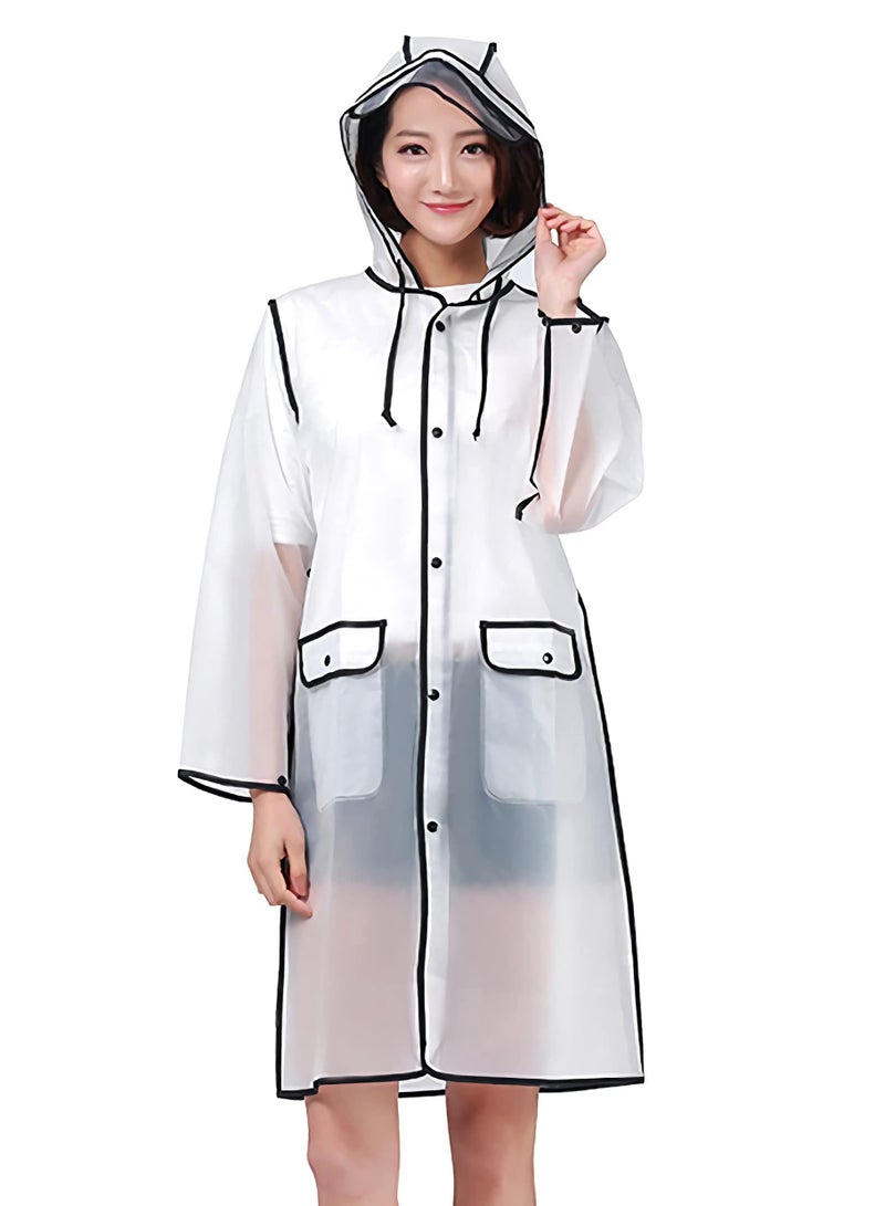 Rain Poncho Adult Portable, Clear Raincoat Poncho Women and Men Long Sleeves Snap Reusable Rain Poncho with Hood Portable EVA for Travel Festivals Outdoors Mountaineering Family Fishing Emergency - Image 1