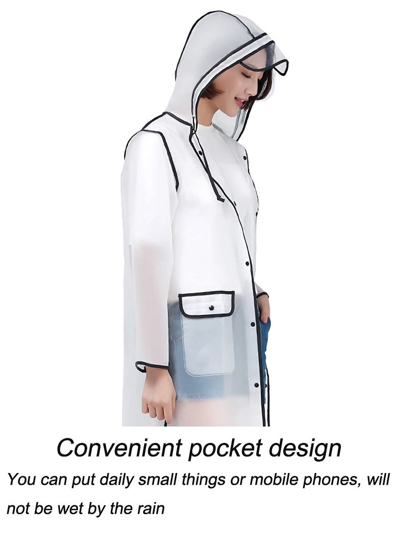 Rain Poncho Adult Portable, Clear Raincoat Poncho Women and Men Long Sleeves Snap Reusable Rain Poncho with Hood Portable EVA for Travel Festivals Outdoors Mountaineering Family Fishing Emergency - Image 4