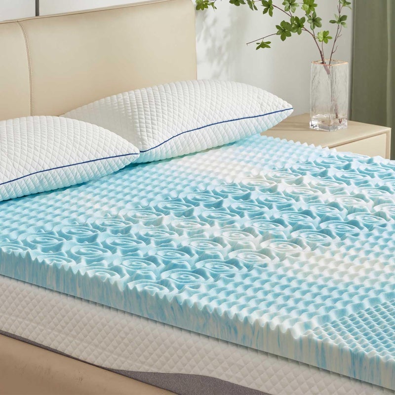SINWEEK 2 Inch Mattress Topper 5-Zone Memory Foam Mattress Topper Pressure Relieve Soft Mattress Pad, CertiPUR-US Certified, Full Size Blue - Image 1