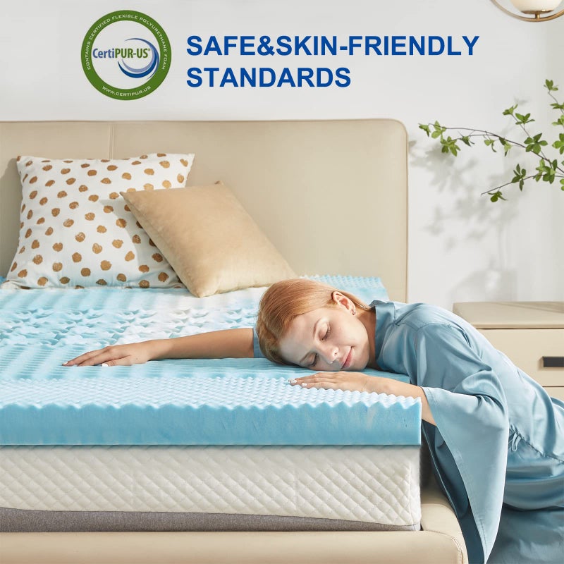 SINWEEK 2 Inch Mattress Topper 5-Zone Memory Foam Mattress Topper Pressure Relieve Soft Mattress Pad, CertiPUR-US Certified, Full Size Blue - Image 4